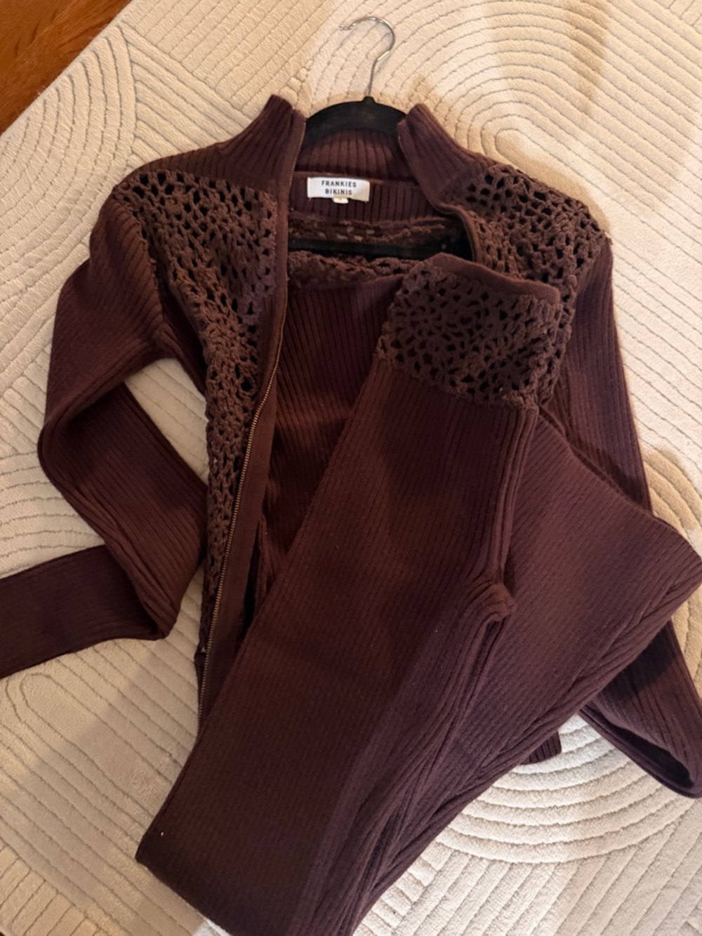 Frankie's Bikinis Brown knit set- pants & zip up